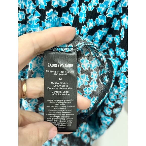 Zadig & Voltaire Raspail Fleurs Viscous Blouson Mini Dress Blue/Black Women's M - Picture 4 of 4